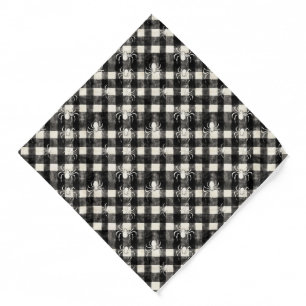 Checkered Web – Spiders in Sync on Monochrome Grid Bandana