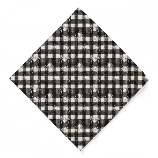 Checkered Web – Spiders in Sync on Monochrome Grid Bandana (Front)