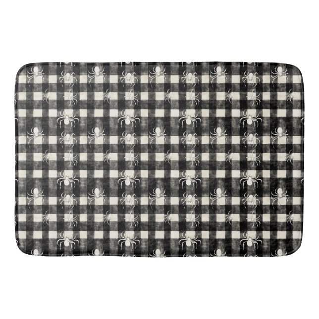 Checkered Web – Spiders in Sync on Monochrome Grid Bath Mat (Front)