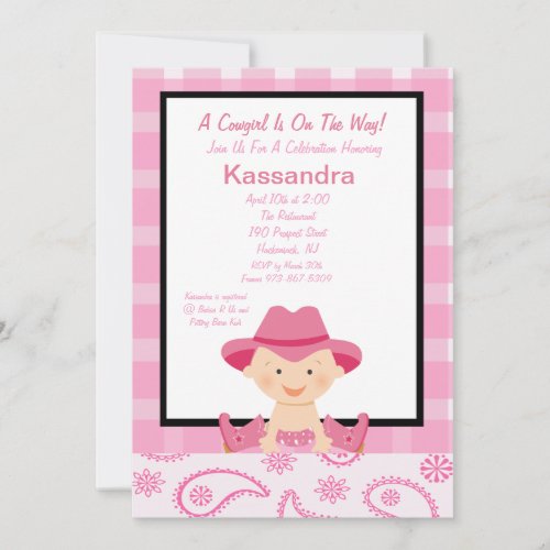 Checkered, Western Cowgirl Baby Shower Invitation