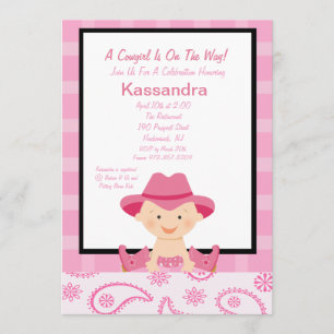 Checkered, Western Cowgirl Baby Shower Invitation