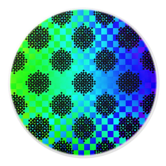 Checkered Wheels by Kenneth Yoncich Ceramic Knob (Front)