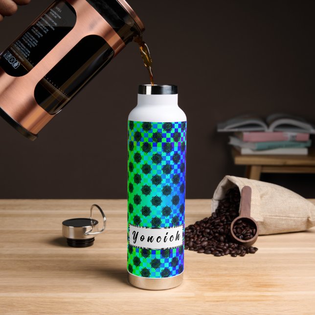 Checkered Wheels by Kenneth Yoncich Water Bottle (Coffee)