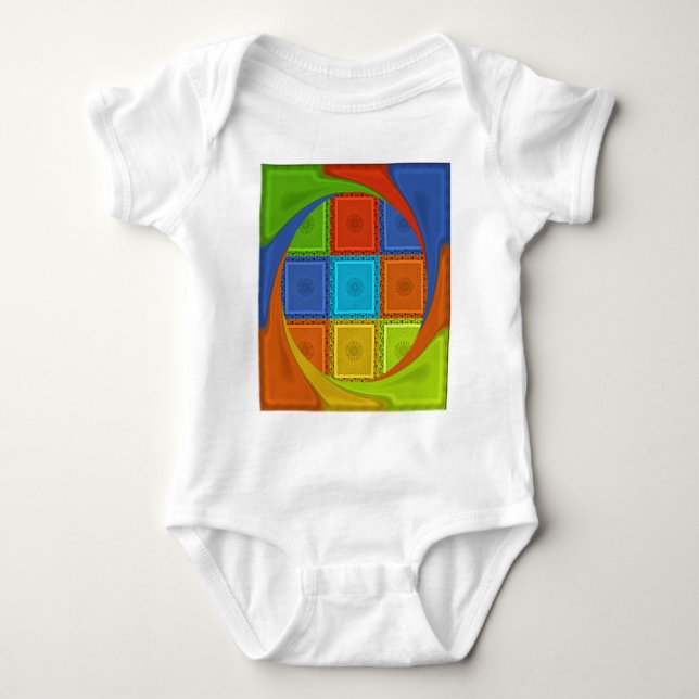 Checkered Whirl Art Print Baby Bodysuit (Front)