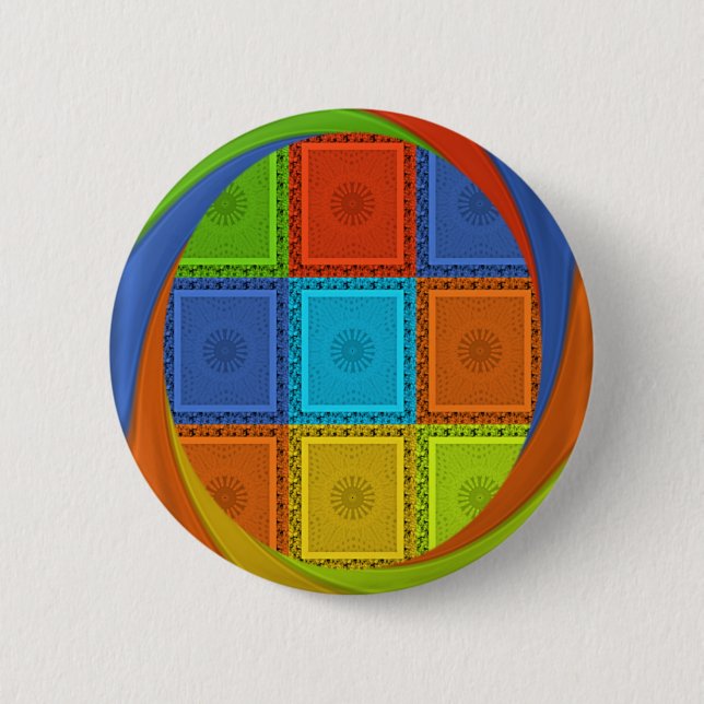 Checkered Whirl Art Print Button (Front)