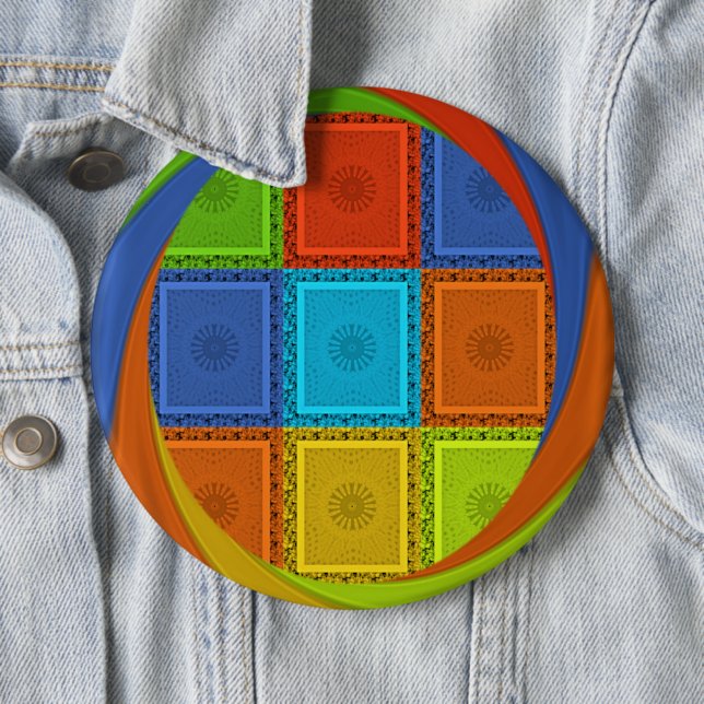 Checkered Whirl Art Print Button (In Situ)