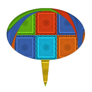 Checkered Whirl Art Print Cake Topper