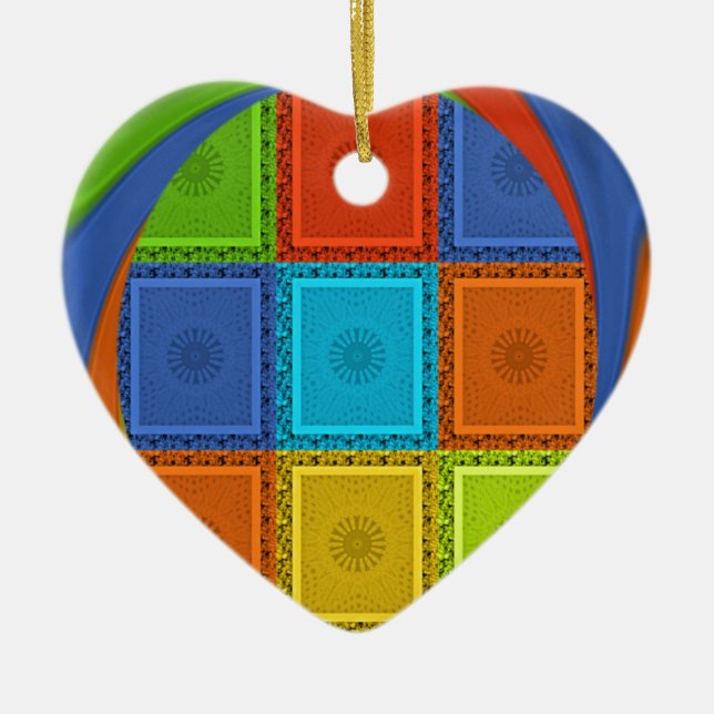 Checkered Whirl Art Print Ceramic Ornament (Front)