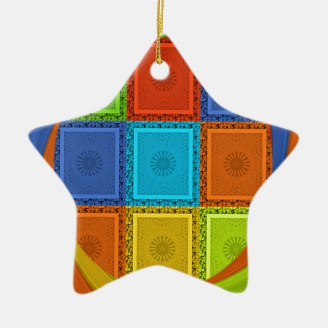 Checkered Whirl Art Print Ceramic Ornament (Front)