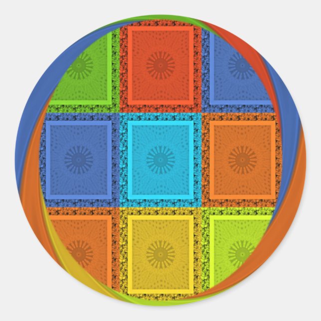 Checkered Whirl Art Print Classic Round Sticker (Front)
