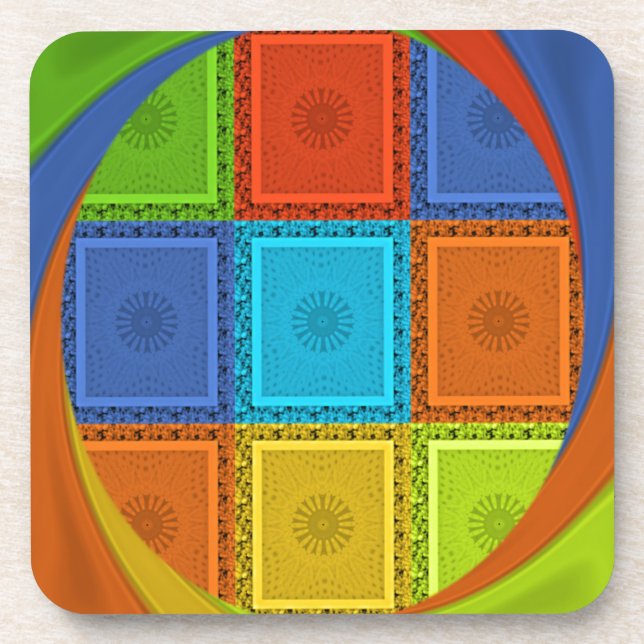 Checkered Whirl Art Print Drink Coaster (Front)