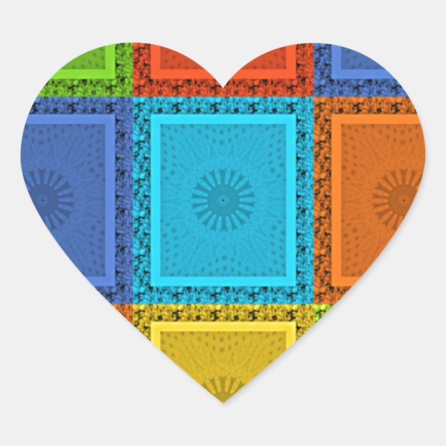 Checkered Whirl Art Print Heart Sticker (Front)