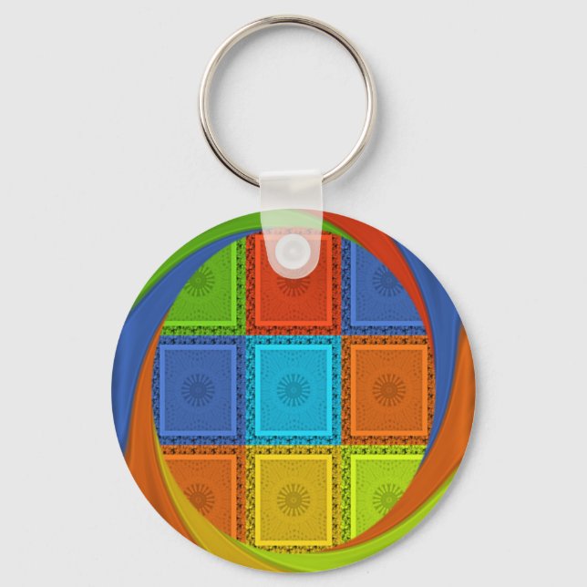 Checkered Whirl Art Print Keychain (Front)