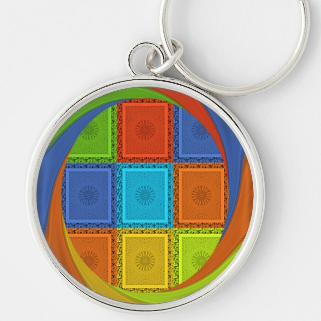 Checkered Whirl Art Print Keychain (Front)