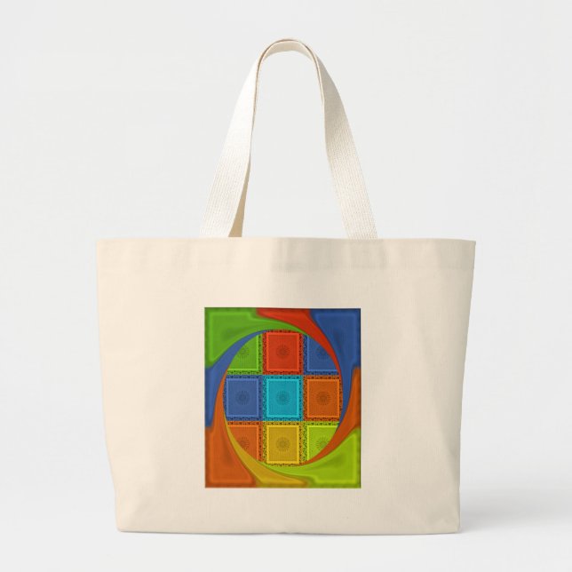 Checkered Whirl Art Print Large Tote Bag (Front)