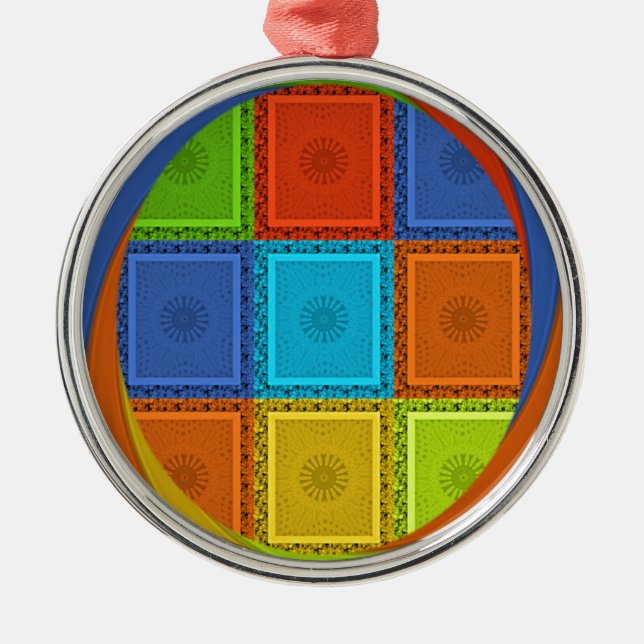 Checkered Whirl Art Print Metal Ornament (Front)
