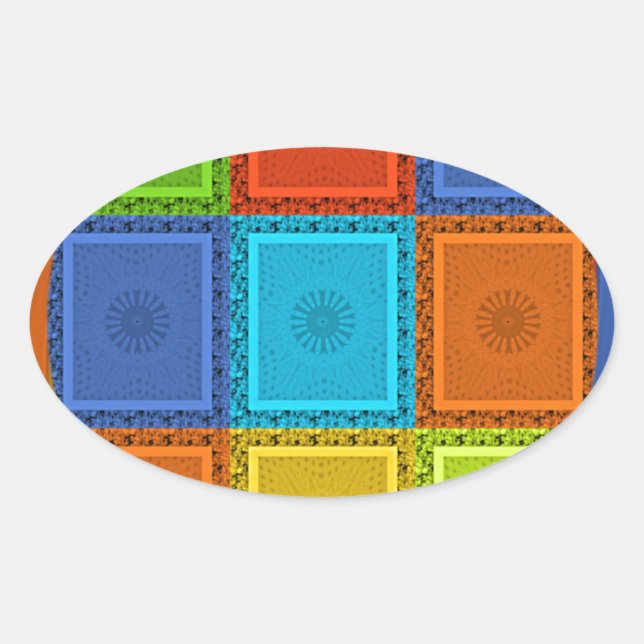 Checkered Whirl Art Print Oval Sticker (Front)