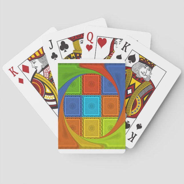 Checkered Whirl Art Print Poker Cards (Back)