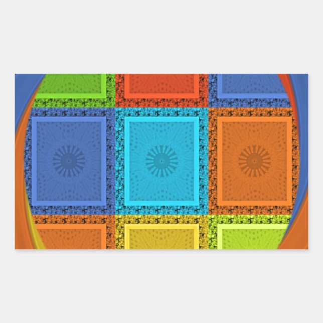 Checkered Whirl Art Print Rectangular Sticker (Front)