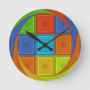 Checkered Whirl Art Print Round Clock