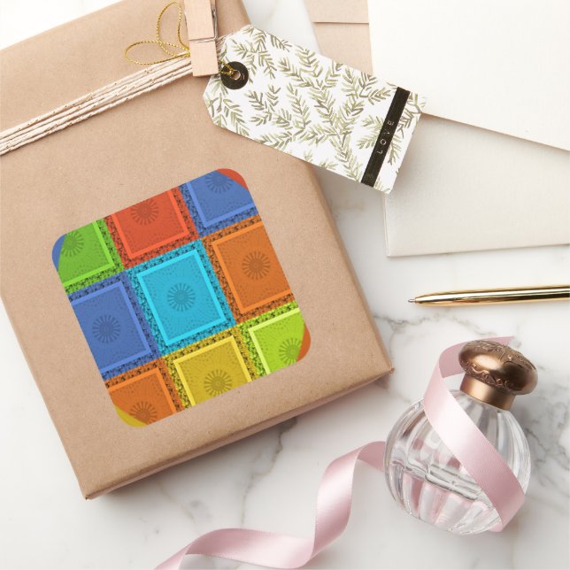 Checkered Whirl Art Print Square Sticker (Gifting)