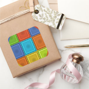 Checkered Whirl Art Print Square Sticker