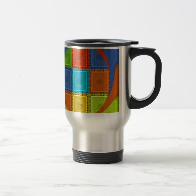 Checkered Whirl Art Print Travel Mug (Right)