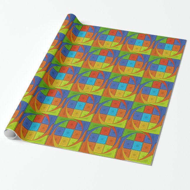 Checkered Whirl Art Print Wrapping Paper (Unrolled)