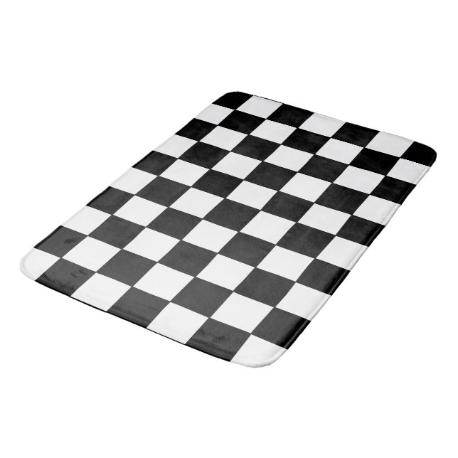 Checkered White and Black  Bath Mat (Angled)