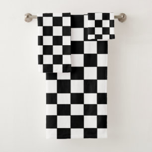 Checkered White and Black Bath Towel Set