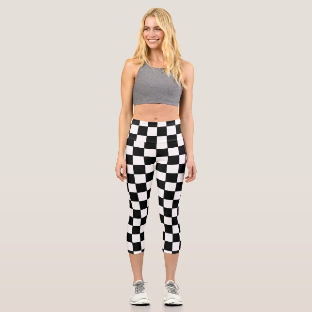 Checkered White and Black  Capri Leggings (Front)