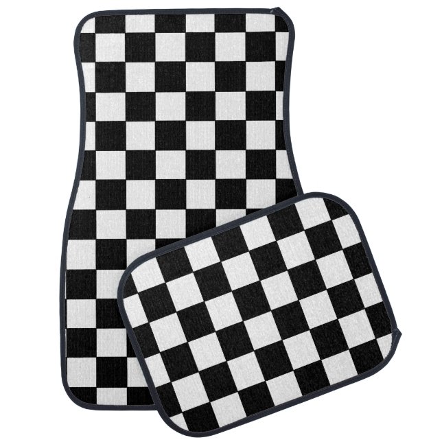 Checkered White and Black  Car Floor Mat (Set)