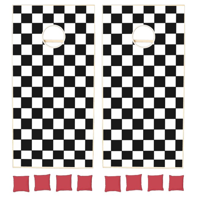 Checkered White and Black  Cornhole Set (Set)