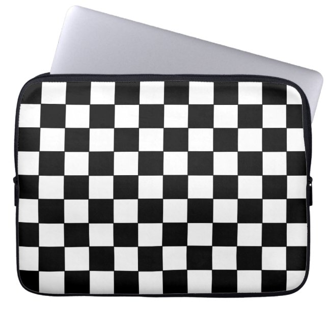 Checkered White and Black  Laptop Sleeve (Front)