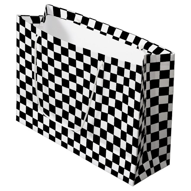 Checkered White and Black  Large Gift Bag (Front Angled)