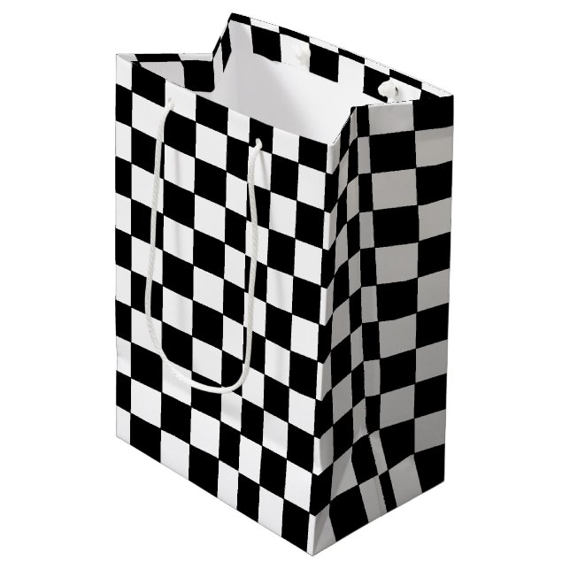 Checkered White and Black  Medium Gift Bag (Front Angled)