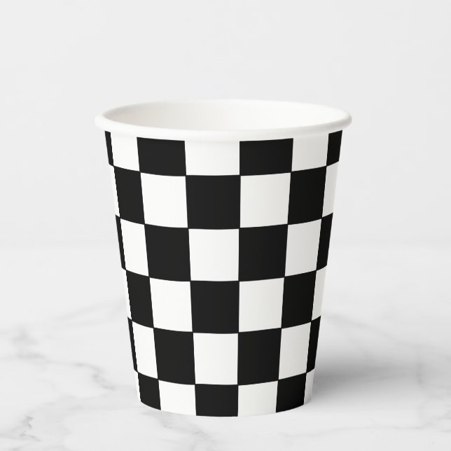 Checkered White and Black  Paper Cups (Front)