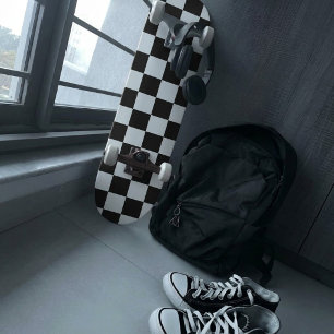Checkered White and Black Skateboard