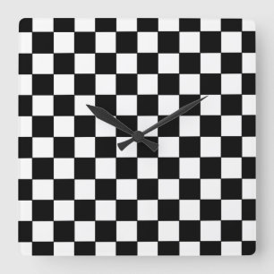 Checkered White and Black Square Wall Clock