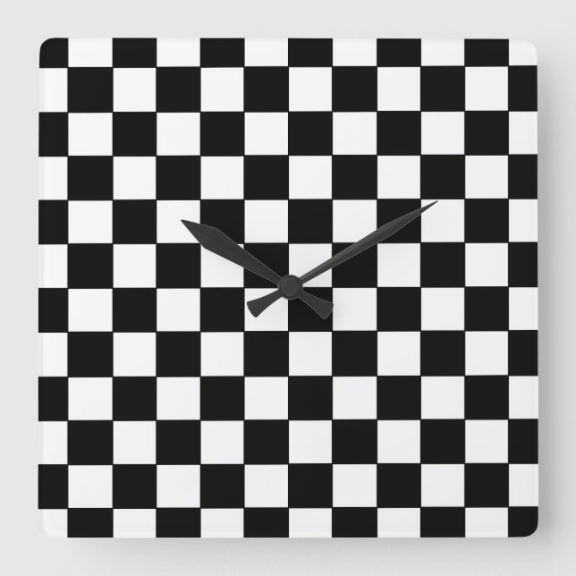 Checkered White and Black  Square Wall Clock (Front)