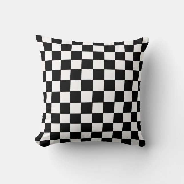 Checkered White and Black  Throw Pillow (Front)