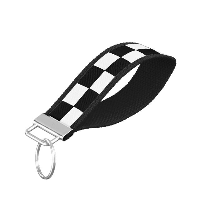 Checkered White and Black  Wrist Keychain (Angled Down)