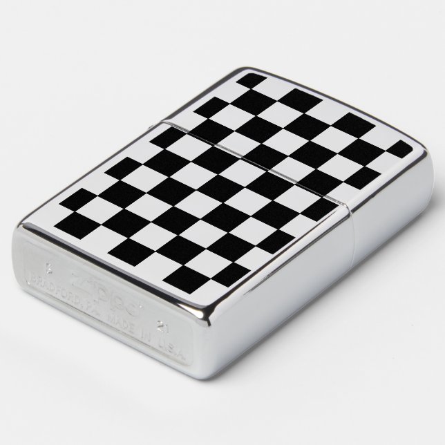Checkered White and Black  Zippo Lighter (Angled)