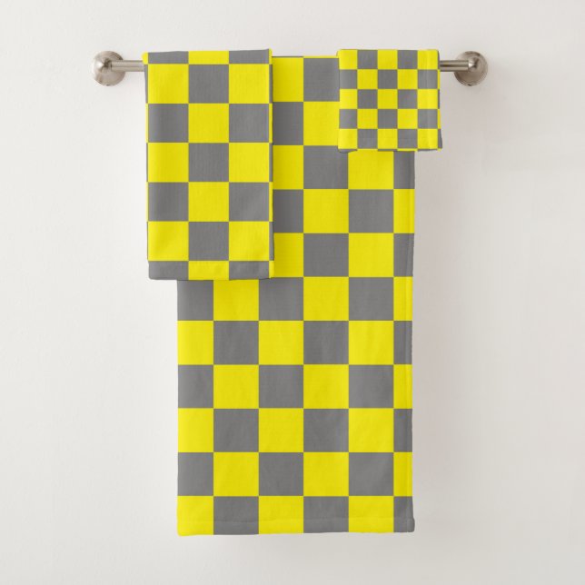 Checkered Yellow and Charcoal Grey Bath Towel Set (Insitu)