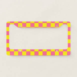 Checkered Yellow and Pink License Plate Frame