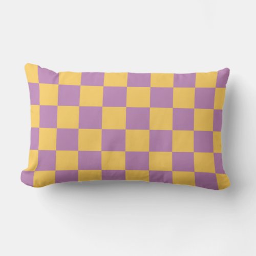 Checkered Yellow and Purple Lumbar Pillow