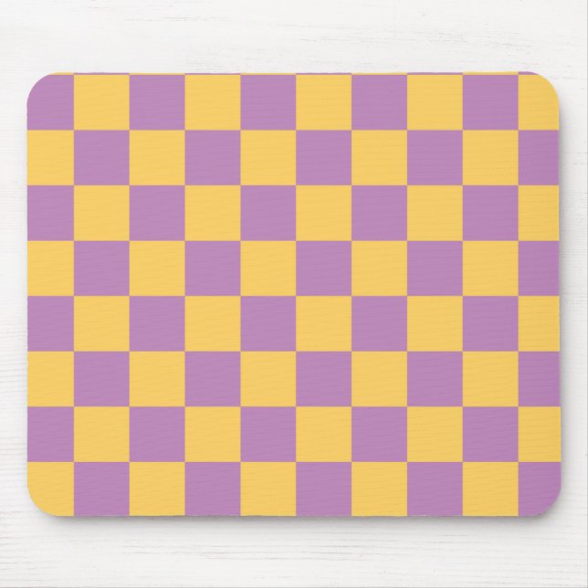 Checkered Yellow and Purple Mouse Pad (Front)