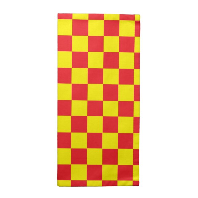 Checkered Yellow and Red Cloth Napkin (Half Fold)