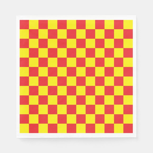 Checkered Yellow and Red Paper Napkins (Front)