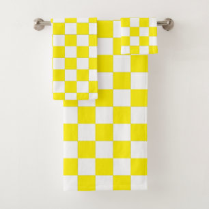 Checkered yellow and White Bath Towel Set